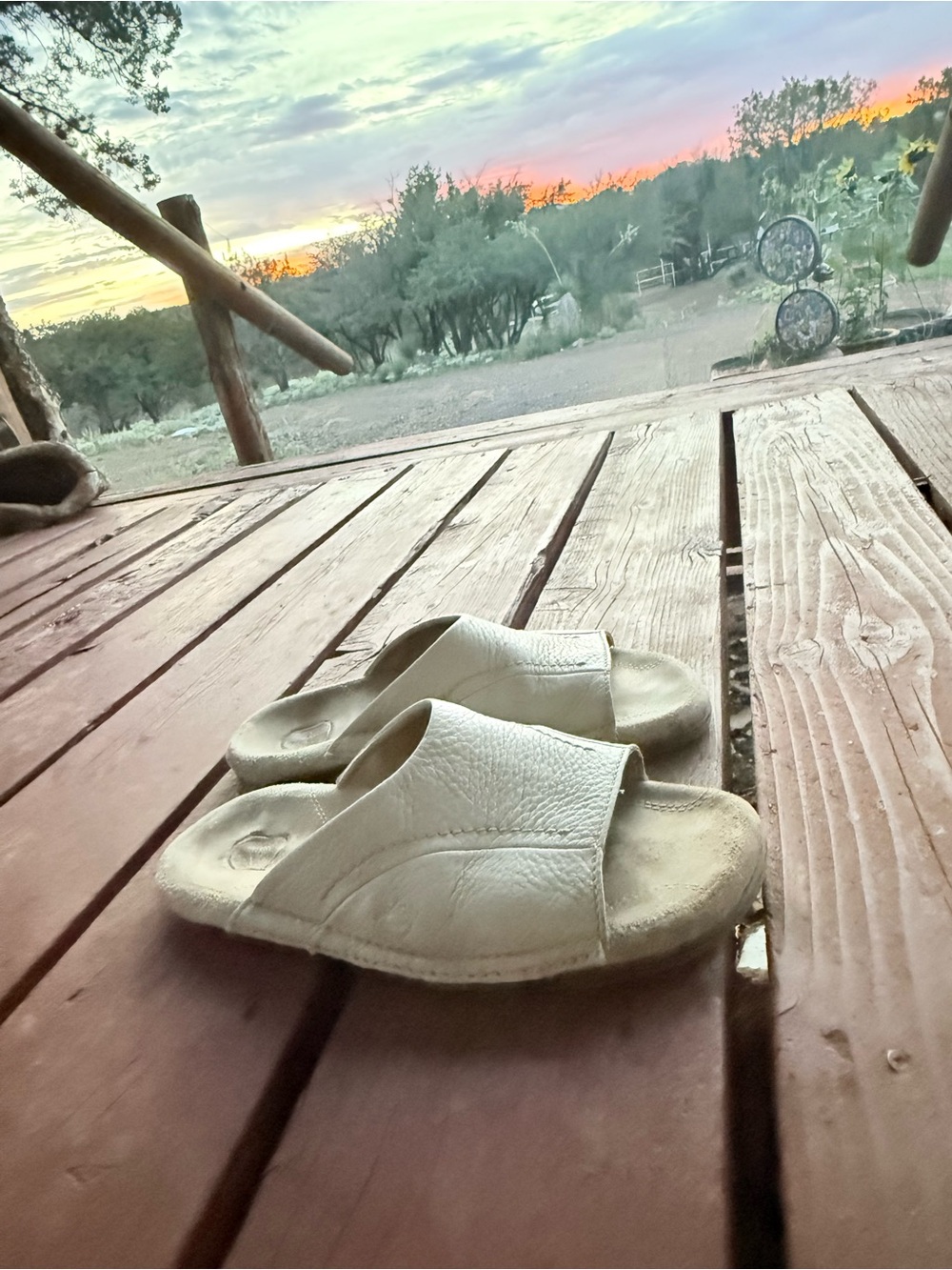 Cream Colored Leather Slide Sandals
